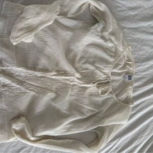 Cream Long Sleeve Blouse with Lace Detail